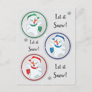 Cartão Postal Deixem-na Neve Winter Snowmen Cartoon