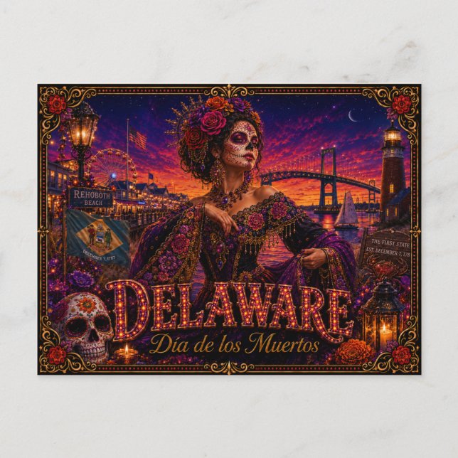 Cartão Postal Delaware Dia dos Mortos Retro (Frente)