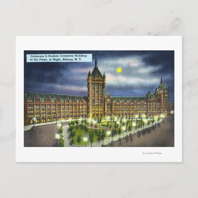 Cartão Postal Delaware e Hudson Co. Edifício à Noite (Frente)