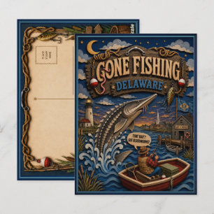 Cartão Postal Delaware Gone Fishing Esturjão do Atlântico
