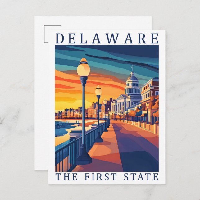 Cartão Postal Delaware, o primeiro Estado EUA Viagem Place (Frente/Verso)