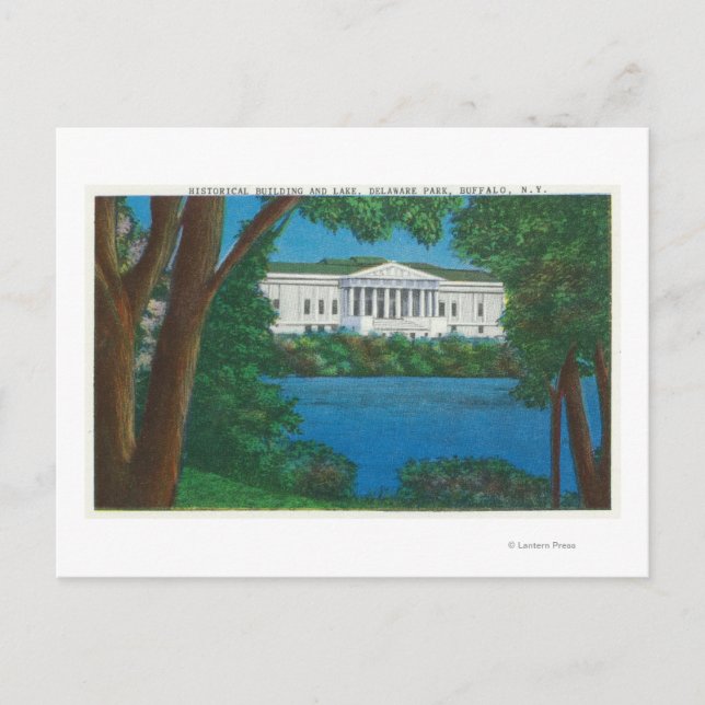 Cartão Postal Delaware Park Historical Bldg and Lake View (Frente)