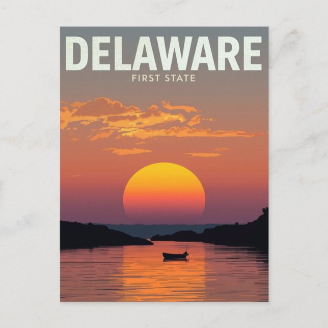 Cartão Postal Delaware Sunset Minimalist Boat Travel Art (Frente)