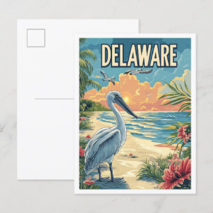 Cartão Postal Delaware USA Vintage Illustration Viagem