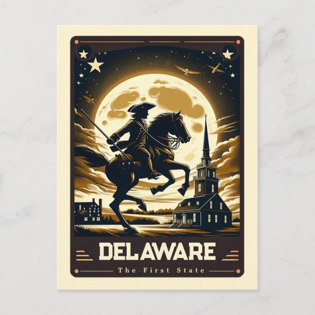 Cartão Postal Delaware | Vintage espirituosa patriótica (Frente)