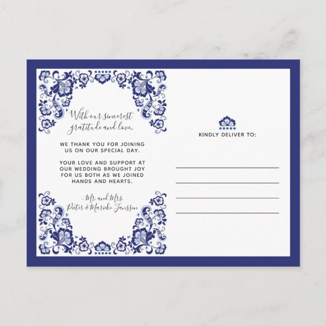 Cartão Postal Delfts Blauw | Imagem Do Solteiro Delft Blue Obrig (Frente)