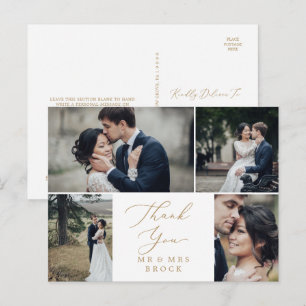 Cartão Postal Delicado Modelo de Foto 4 em Ouro Obrigado