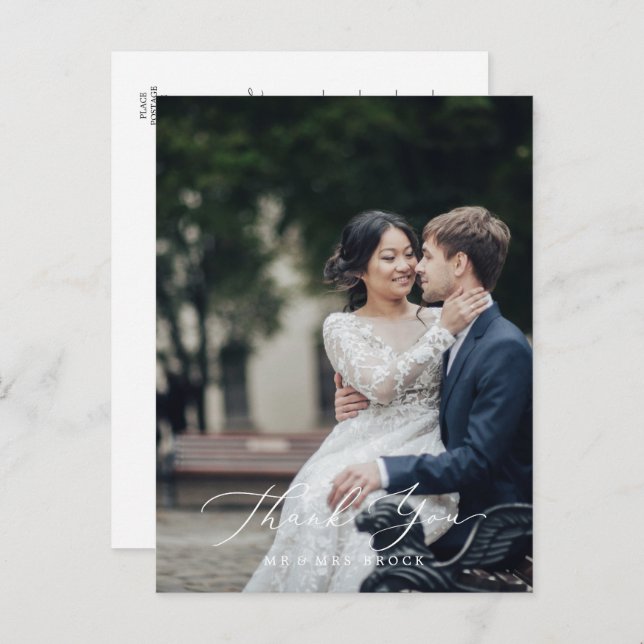 Cartão Postal Delicado Modelo de Foto Preto Obrigado (Frente/Verso)