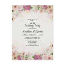 Delicado Rosa Roxo Aquarela Floral Aniversário