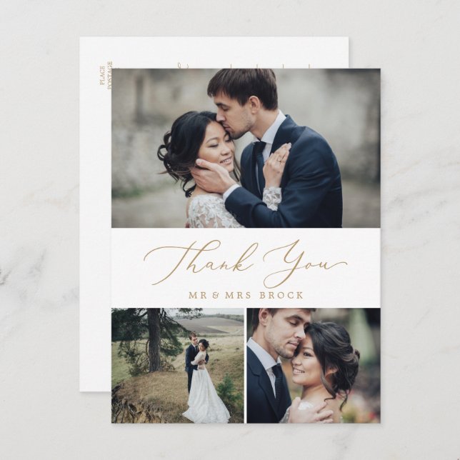 Cartão Postal Delicar Colagem de Fotos Dourada 3 Obrigado (Frente/Verso)