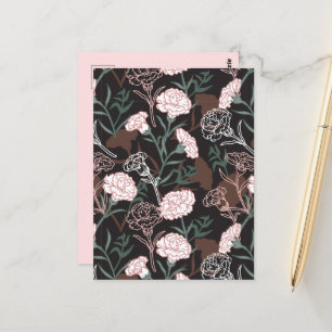 Cartão Postal Delicar Cravos Rosa com Folhas Verdes Florais