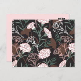 Cartão Postal Delicar Cravos Rosa com Folhas Verdes Florais