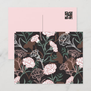 Cartão Postal Delicar Cravos Rosa com Folhas Verdes Florais