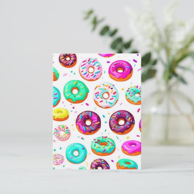 Cartão Postal Delicioso padrão de donuts com creme (Em pé/Frente)