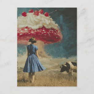 Cartão Postal Delicioso Sobremesa de Cereja no Pasto de Laticíni