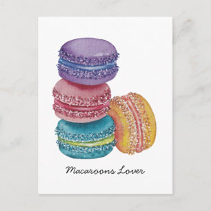 Cartão Postal Deliciosos Macarons de Arco-íris em Aquarela
