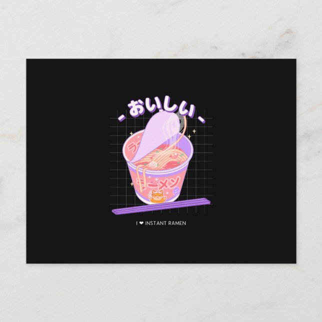 Cartão Postal Deliciosos Noodles Adoro Ramen Instantâneo (Frente)