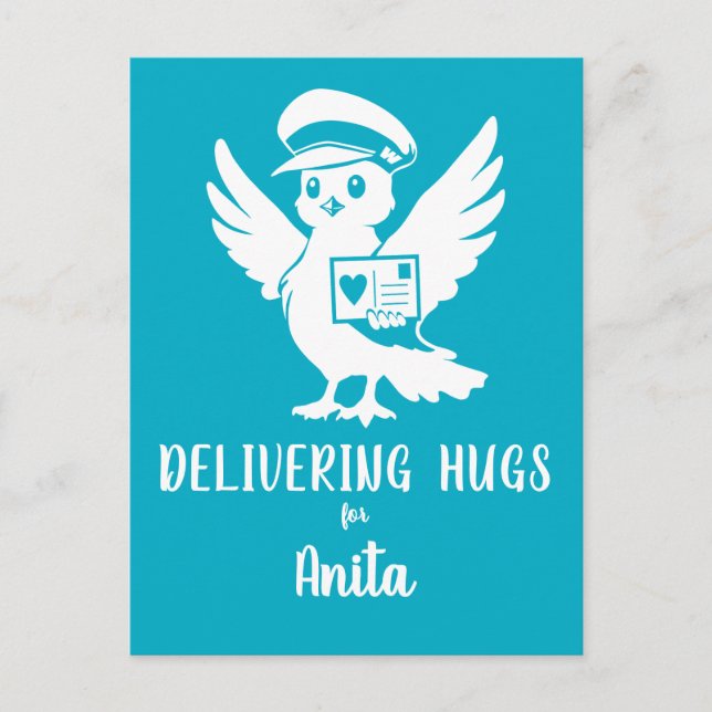 Cartão Postal Delivering Hugs Penny Post Mascot Postcard (Frente)