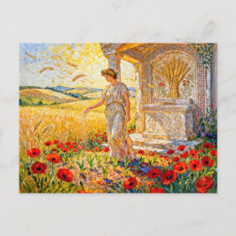 Cartão Postal Deméter Semeando Grãos por Altar de Campo Entre Pa