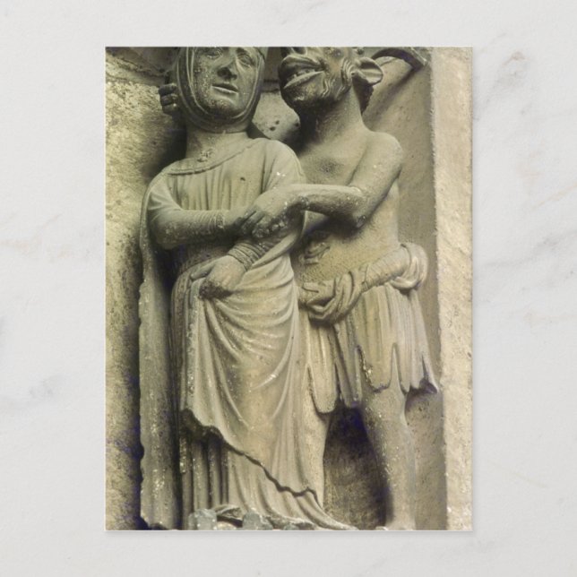 Cartão Postal Demônio tentando uma mulher, figura exterior (Frente)