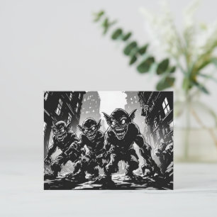 Cartão Postal Demônios Goblin Rua Abandonada Estilo Gráfico BW 5
