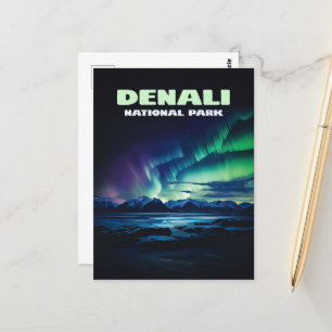 Cartão Postal Denali National Park Alaska Norte Lights Retro