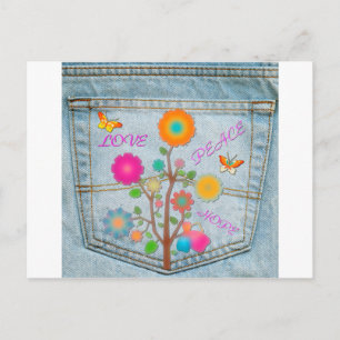 Cartão Postal Denim Back Pocket Flores Paz Esperança