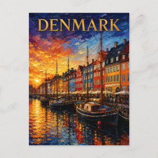 Cartão Postal Denmark: Sunset Glow Nyhavn Harbor Art Souvenir