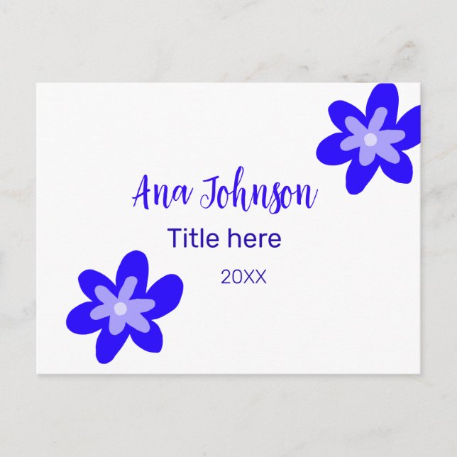 Cartão Postal Denominação do rabisco de flor azul título ano 20X (Frente)