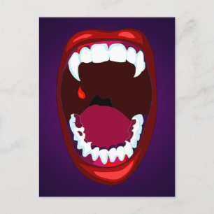 Cartão Postal Dentes de Vampiro Show de Terror Presas Vermelhas 