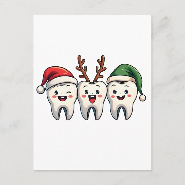 Cartão Postal Dentista Papais noeis de Natal Dental Flores Árvor (Frente)