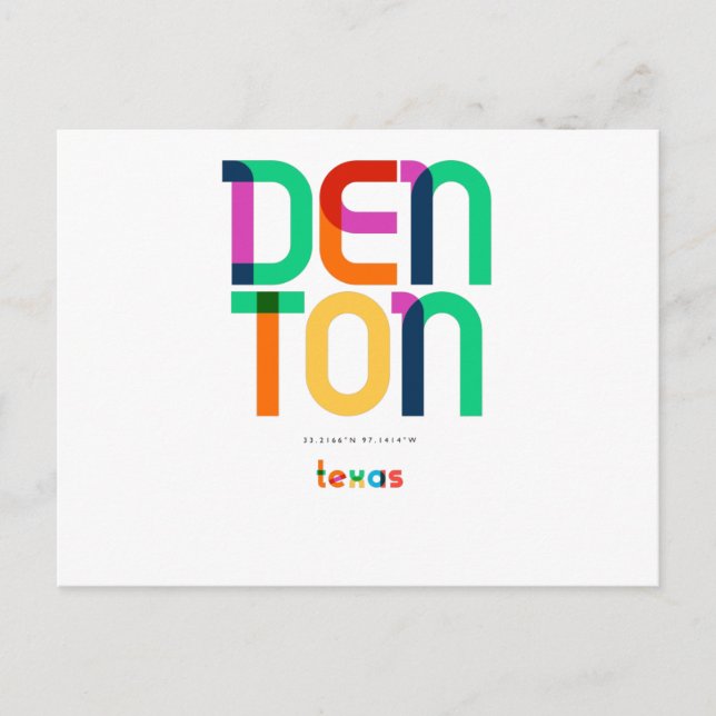 Cartão Postal Denton Texas Meio século, Pop Art, (Frente)
