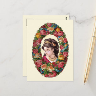 Cartão Postal Dentro Multicolor Rosa Wreath, vitoriana