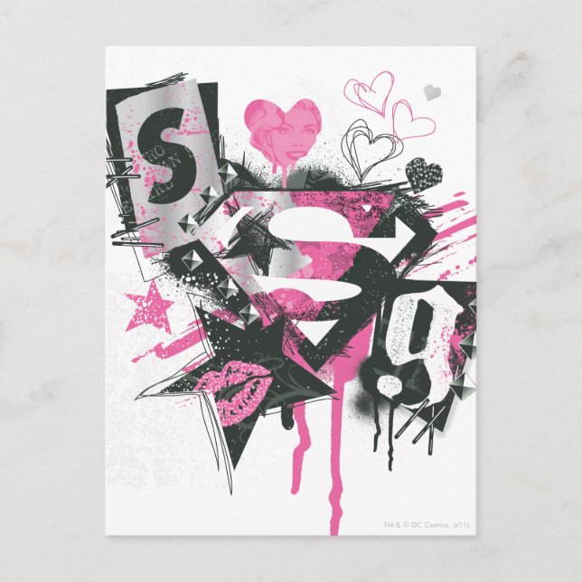 Cartão Postal Derramares de Supergirl e Colagem de Scribbles (Frente)