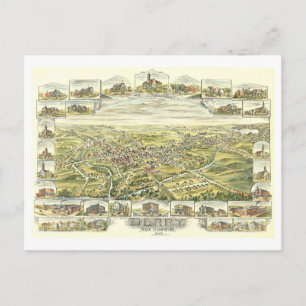 Cartão Postal Derry, New Hampshire, Mapa Antigo Postal