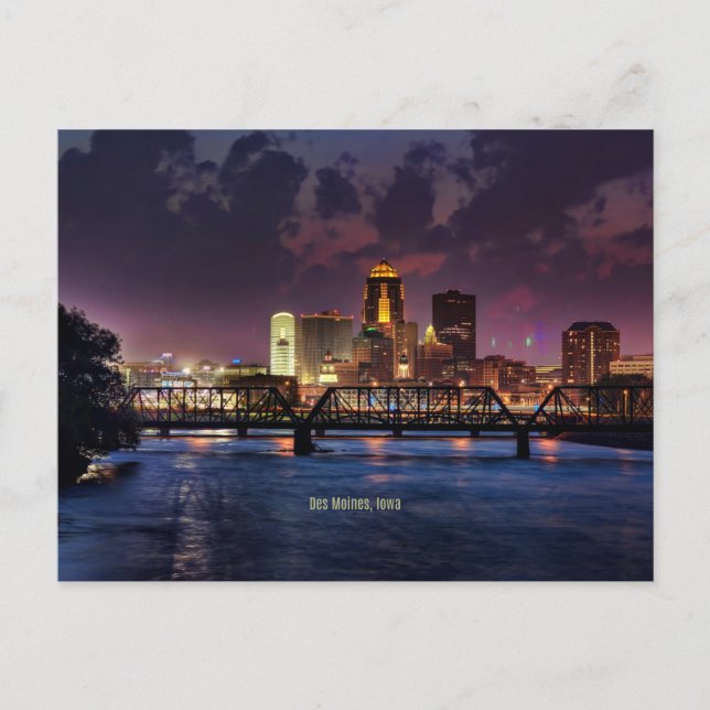 Cartão Postal Des Moines, fotografia de cidade de Iowa (Frente)