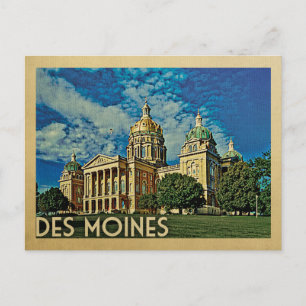 Cartão Postal Des Moines Iowa Viagens vintage