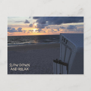 Cartão Postal Desacelere e relaxe - Praia pôr do sol