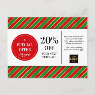 Cartão Postal Desconto de Coupon Personalizado Verde de Natal