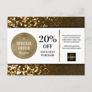 Cartão Postal Desconto do Cupom Lítido Dourado Preto