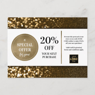 Cartão Postal Desconto do Cupom Lítido Dourado Preto
