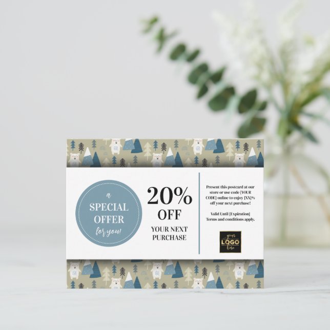Cartão Postal Desconto Personalizado de Coupon de Ursos Polares  (Em pé/Frente)