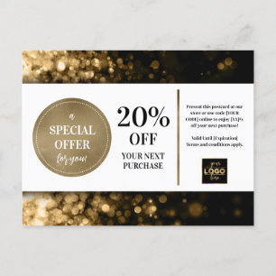 Cartão Postal Desconto Personalizado do Cupom Preto Dourado