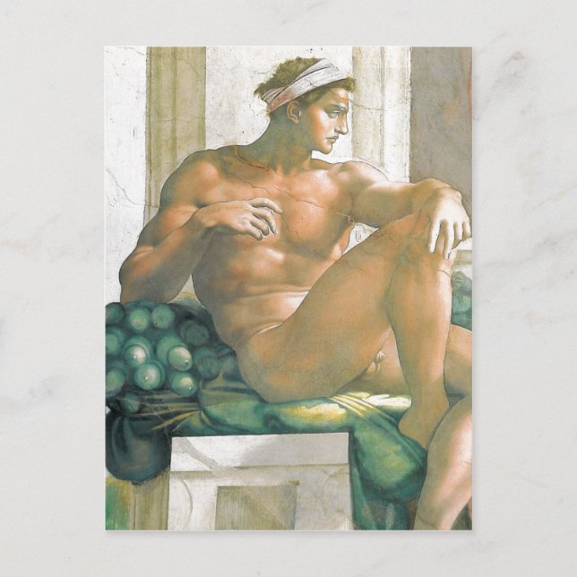 Cartão Postal Descrição do fresco pintado por Michelangelo e pel (Frente)