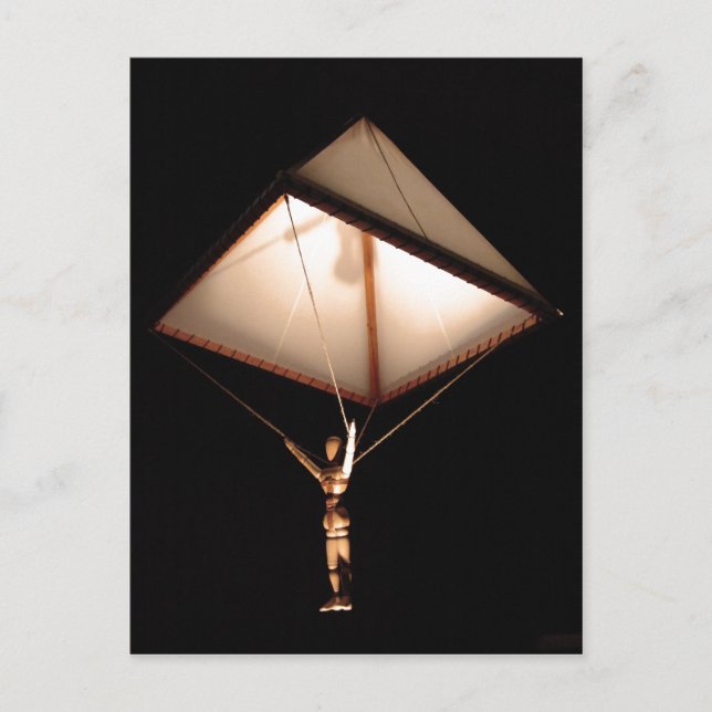 Cartão Postal Descrição Leonardo da Vinci esboçou um paraquedas (Frente)