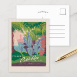 Cartão Postal Descubra Porto Rico EUA | Viagens vintage<br><div class="desc">Descubra Porto Rico EUA Onde as Américas se Encontram | Esta poster viagens vintage de Frank S. Nicholson promove Porto Rico como destino turístico ideal com vista a um parque sereno coberto de palmeiras altas e balançando. A exuberante paisagem verde e a abertura evocam uma sensação de tranquilidade tropical, convidando...</div>