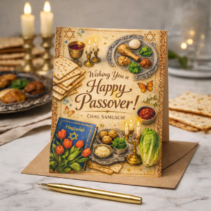 Cartão Postal Desejando a Você um Feliz Pessach Elegante Dourado
