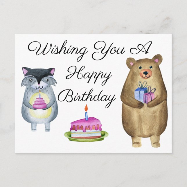 Cartão Postal Desejando lhe um feliz aniversario (Frente)