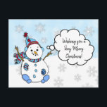 Cartão Postal Desejando-lhe uma Holly Jolly Christmas Snowman<br><div class="desc">Feliz Natal e Feliz ano novo personalizou um cartão de posto de bonitinho branco desenhado por mão branca. Uma maneira barato de dizer à sua família Feliz Natal este ano!</div>