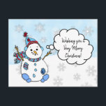 Cartão Postal Desejando-lhe uma Holly Jolly Christmas Snowman<br><div class="desc">Feliz Natal e Feliz ano novo personalizou um cartão de posto de bonitinho branco desenhado por mão branca. Uma maneira barato de dizer à sua família Feliz Natal este ano!</div>